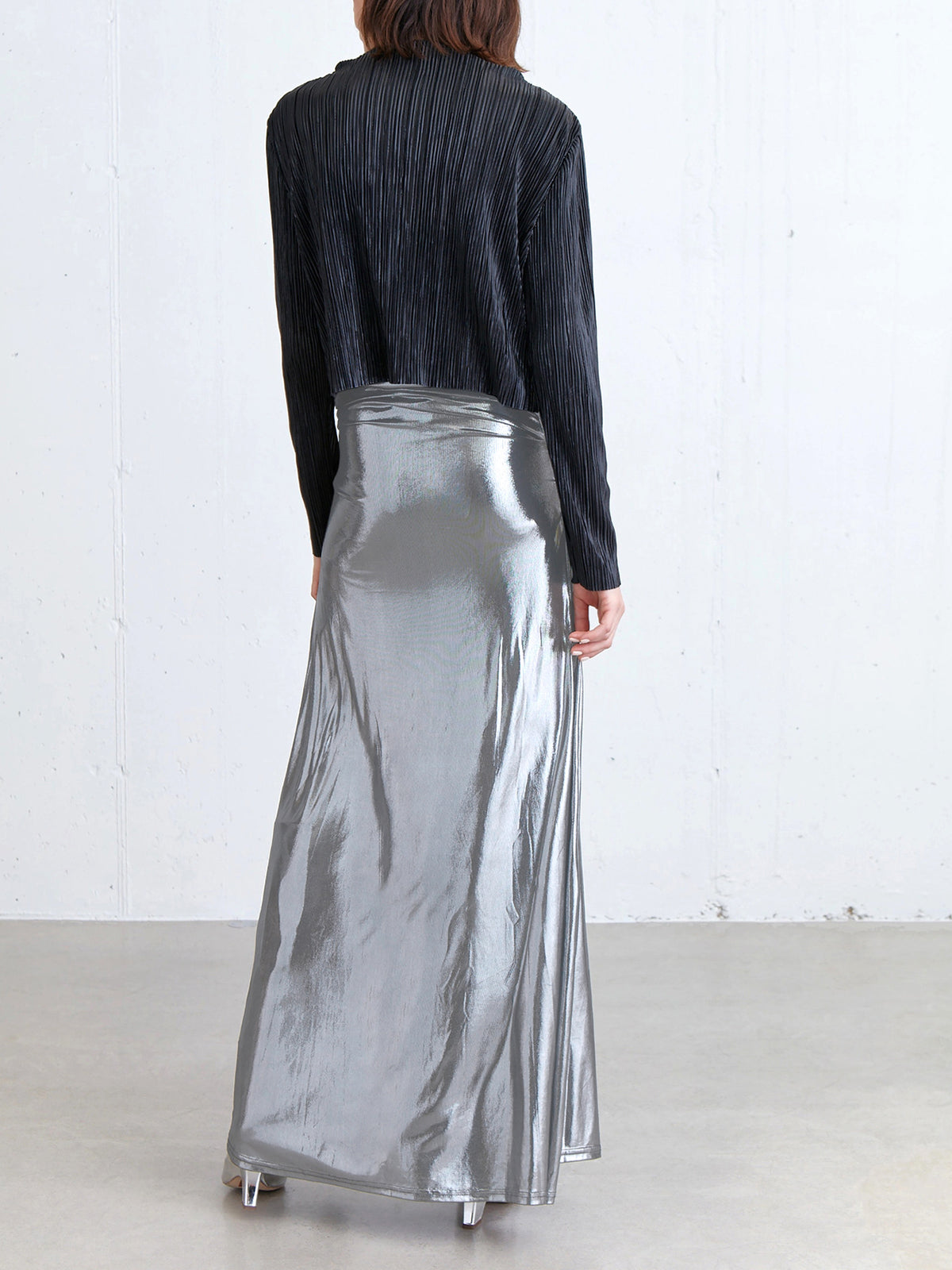 Metallic Silver Maxi Skirt