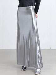 Metallic Silver Maxi Skirt