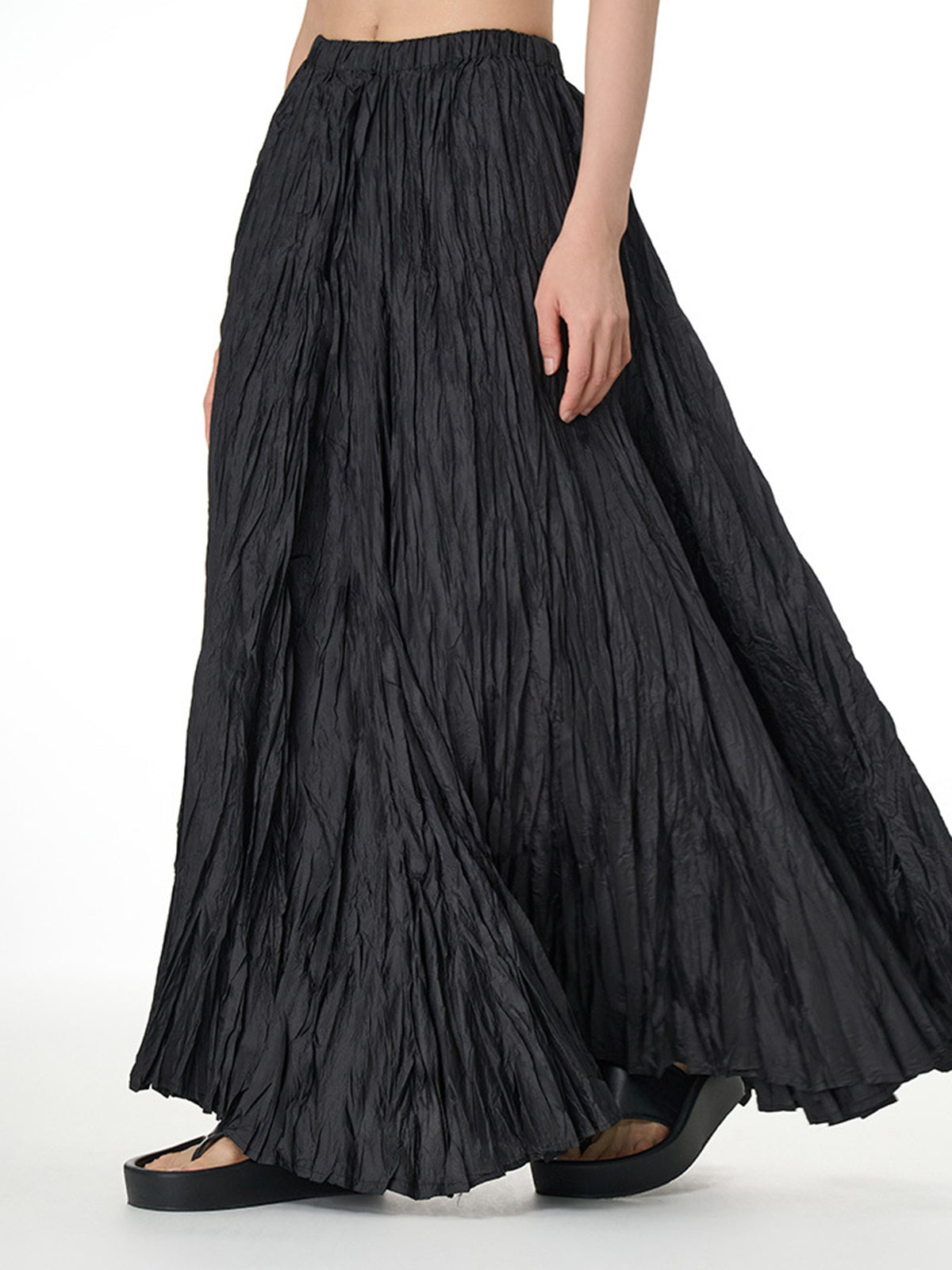 Solid Color Pleated  Maxi Skirt