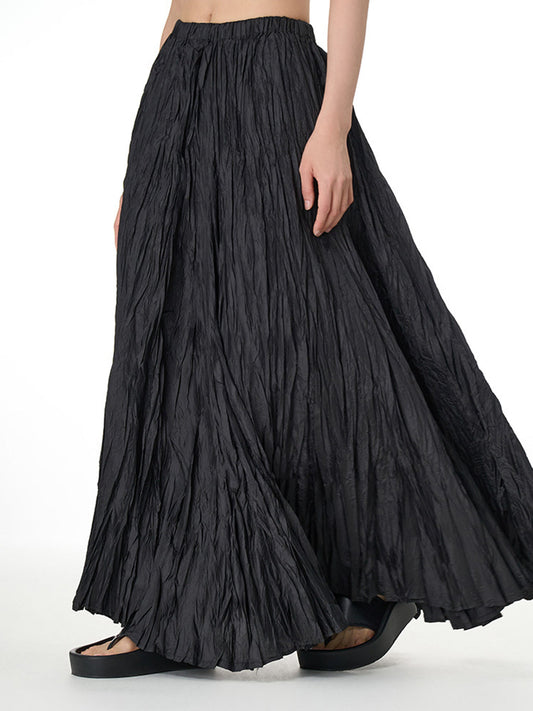 Solid Color Pleated  Maxi Skirt