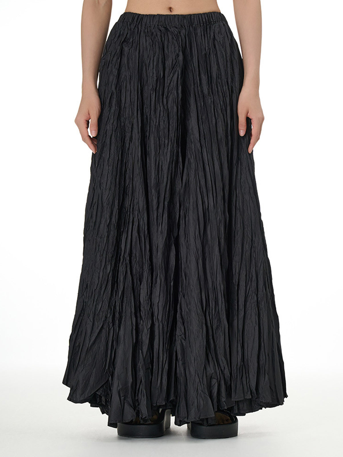 Solid Color Pleated  Maxi Skirt