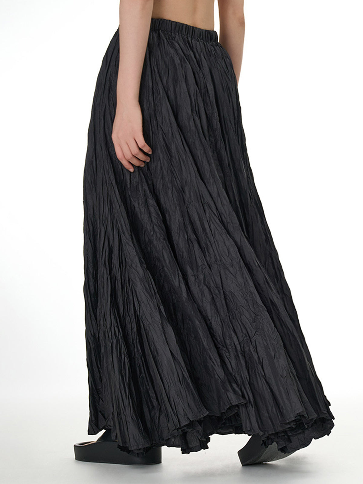 Solid Color Pleated  Maxi Skirt