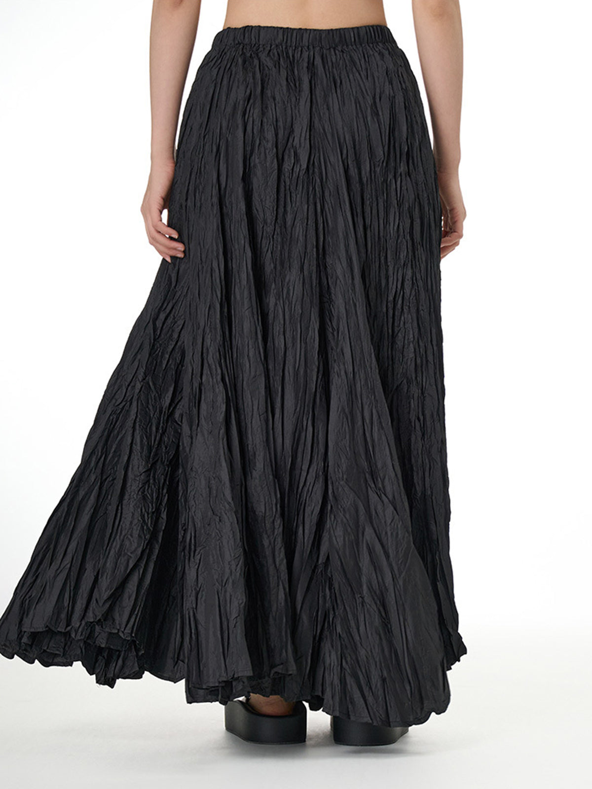 Solid Color Pleated  Maxi Skirt
