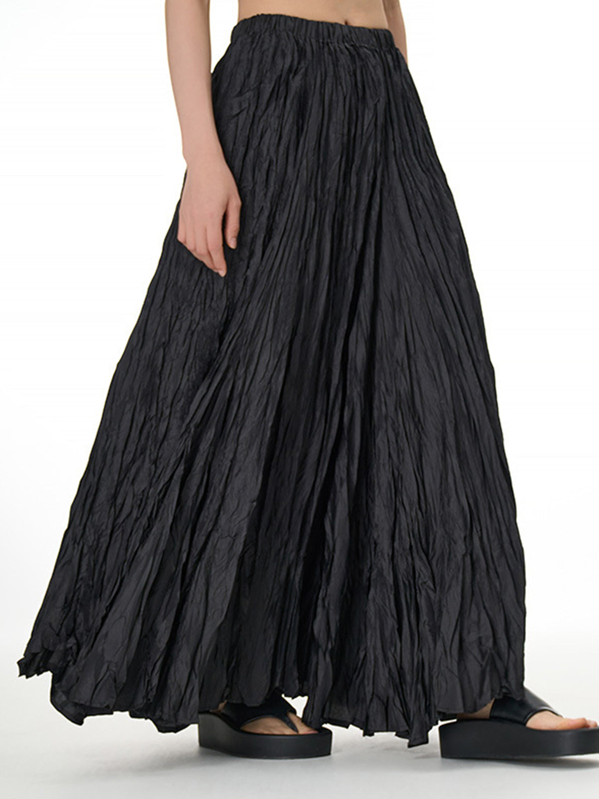 Solid Color Pleated  Maxi Skirt
