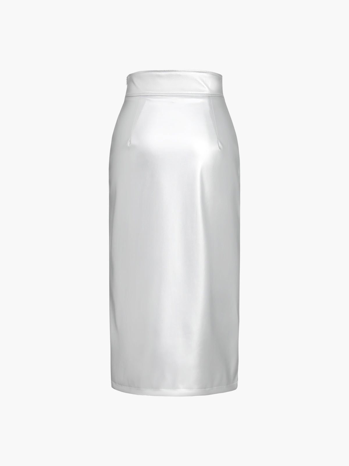 Metallic Silver Slit Midi Skirt
