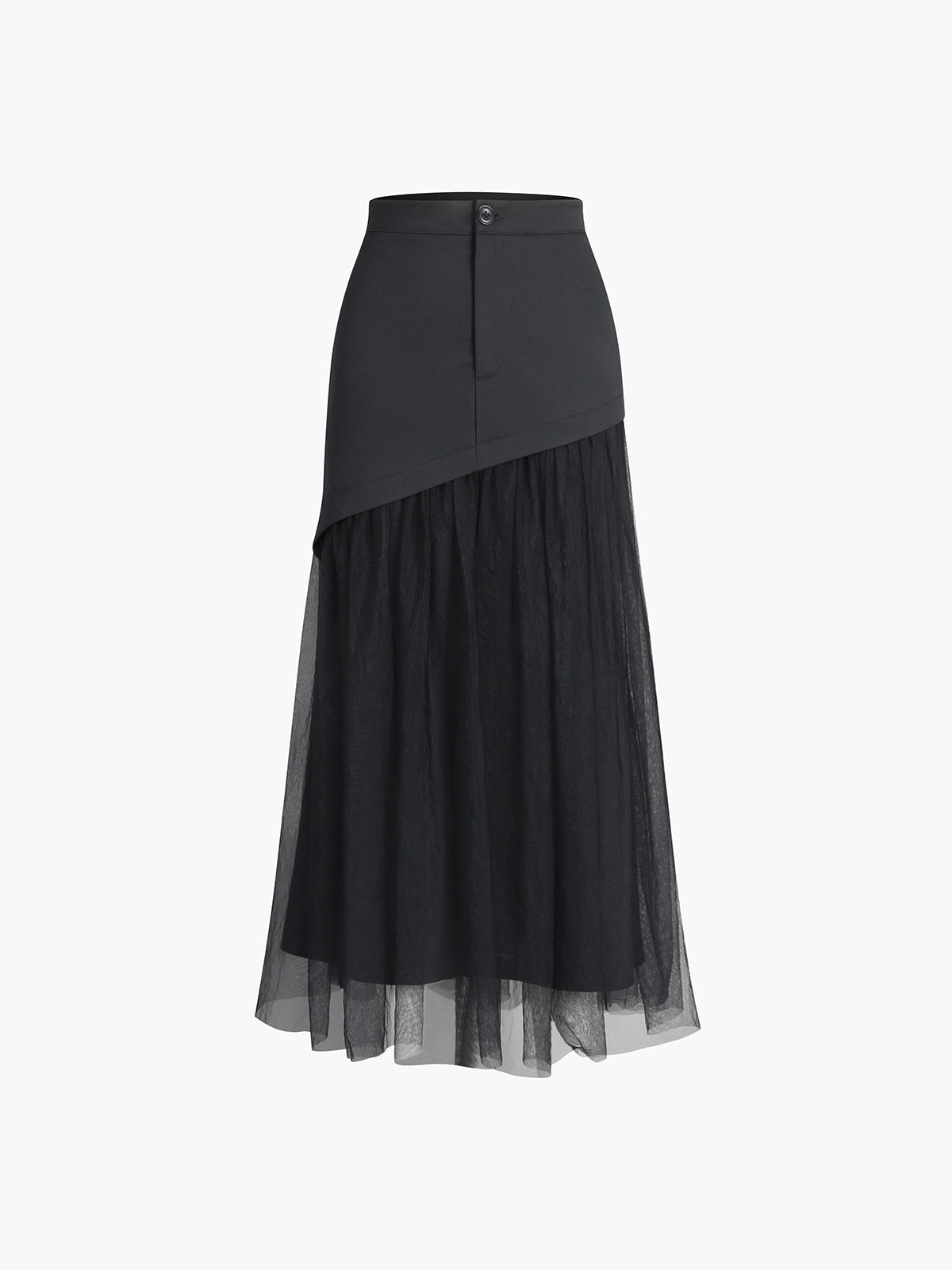 Patchwork Button Mesh Midi Skirt