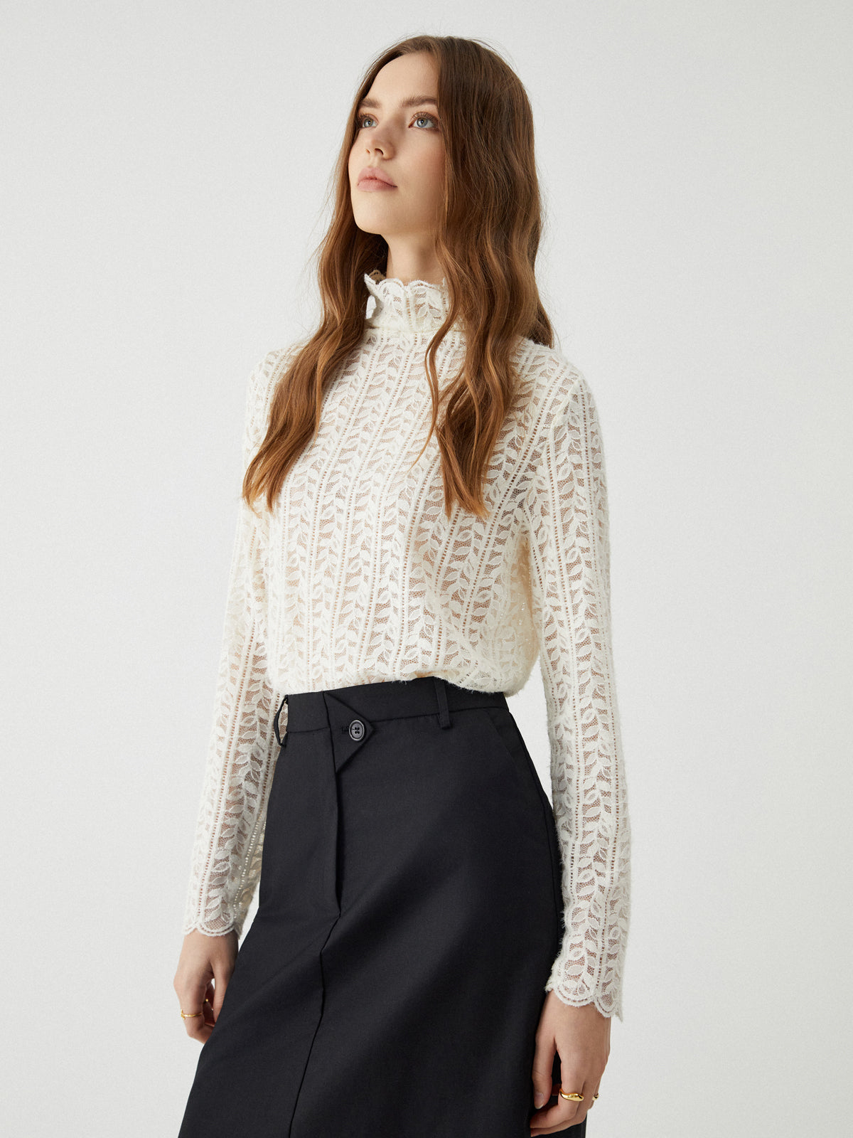 Lace Floral Pattern Mockneck Top