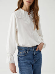 Ruffle Tie Neck Lantern Sleeve Shirt