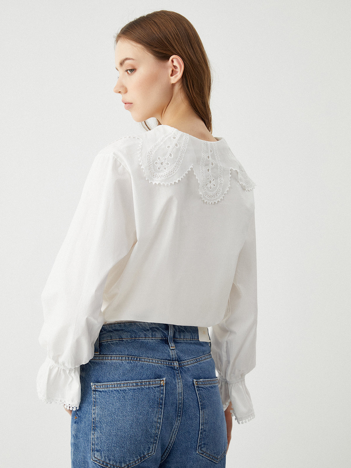 Ruffle Tie Neck Lantern Sleeve Shirt