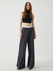 Loose Contrast Binding Wide Leg Pants