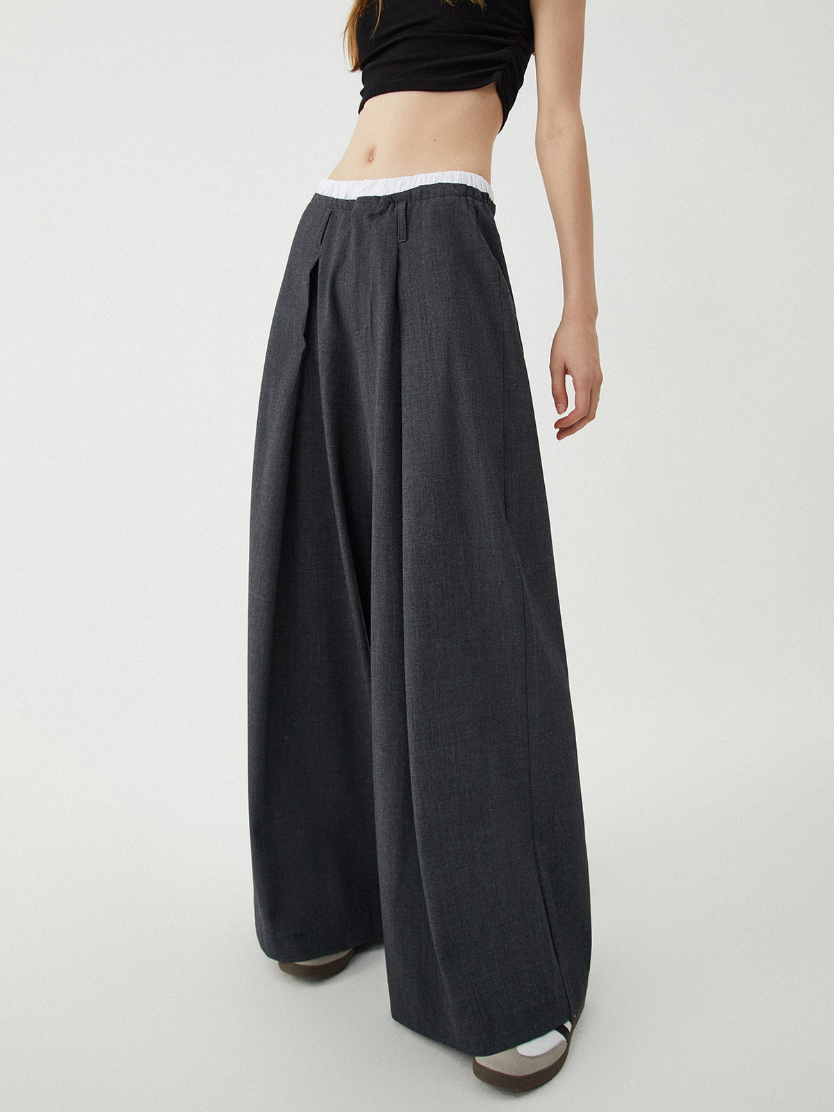 Loose Contrast Binding Wide Leg Pants