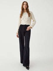 Jacquard Lace Hem Knit Top