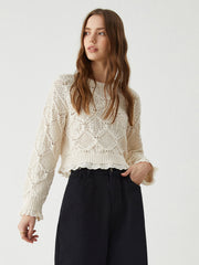 Jacquard Lace Hem Knit Top