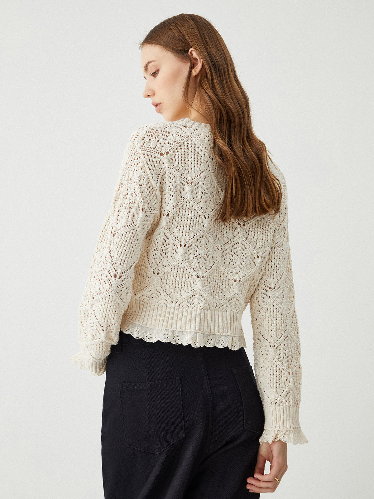 Jacquard Lace Hem Knit Top