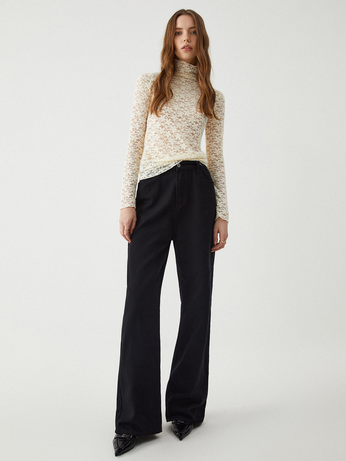 Sheer Lace Funnel Neck Top