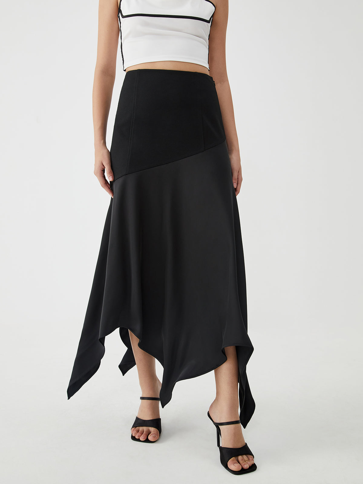 Solid Irregular Hem Maxi Skirt