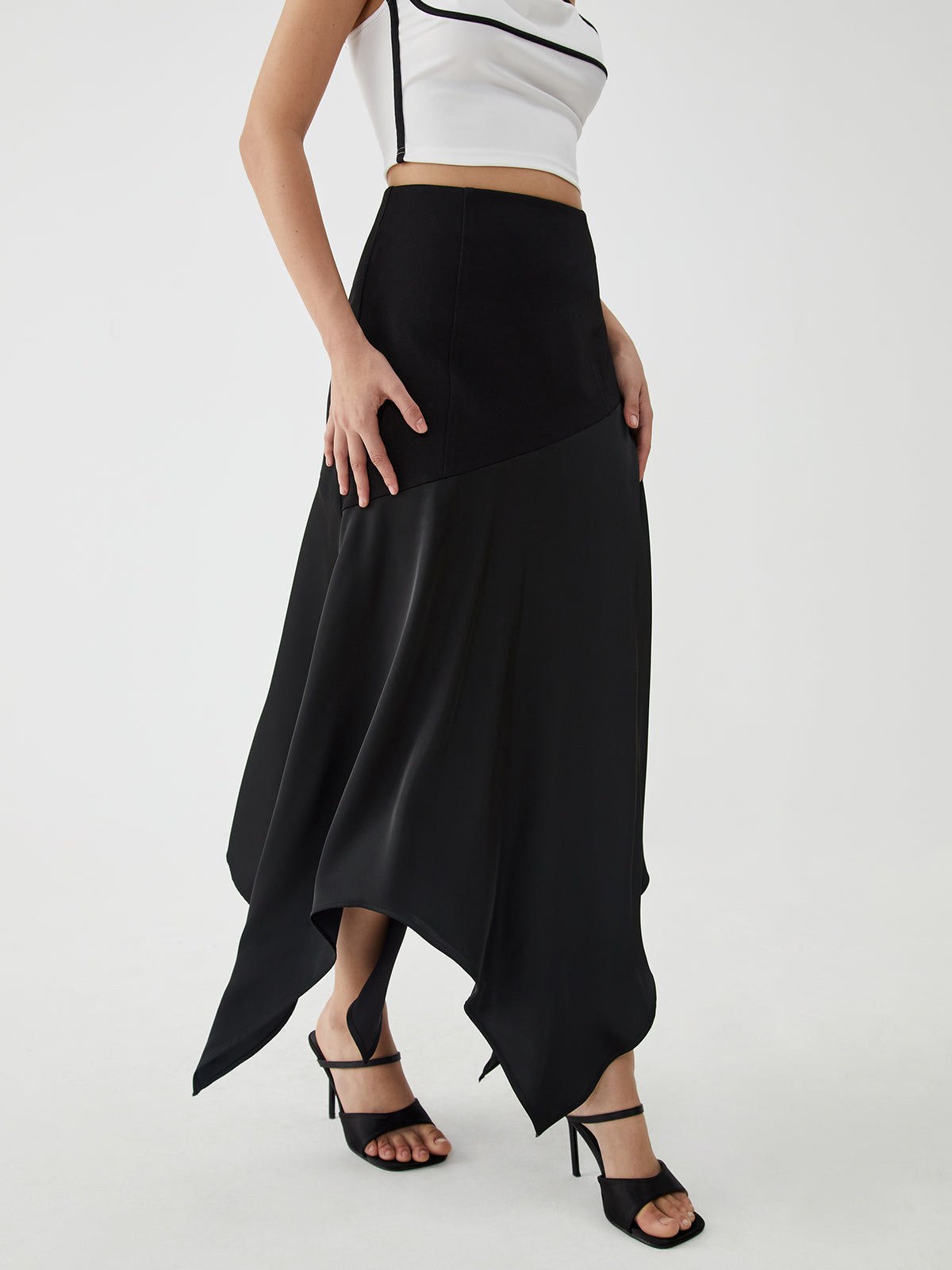 Solid Irregular Hem Maxi Skirt