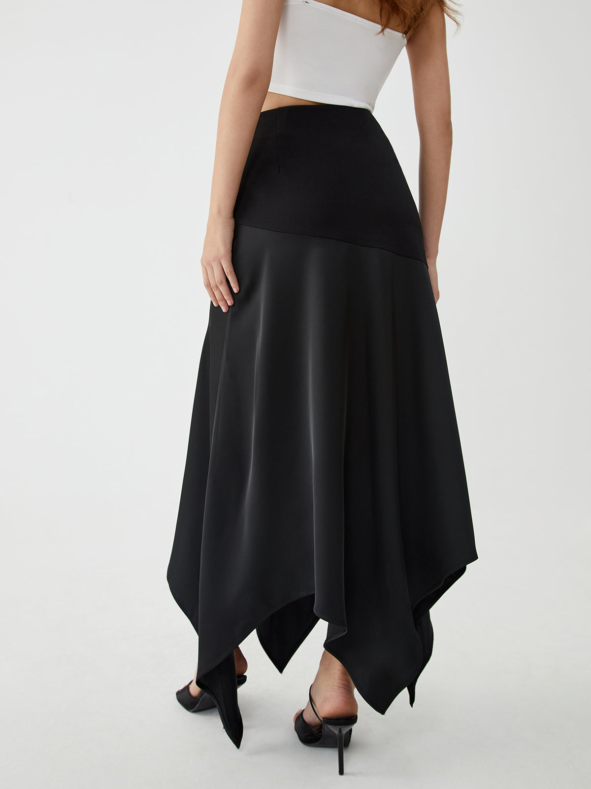 Solid Irregular Hem Maxi Skirt