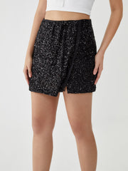 Asymmetric Split Sequin Mini Skirt