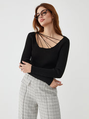 Large Round Neck Cutout Knit Top