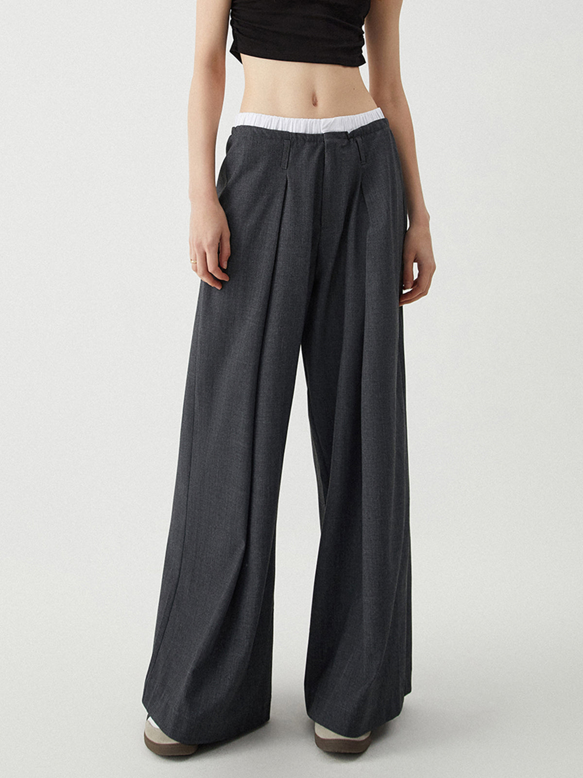 Loose Contrast Binding Wide Leg Pants