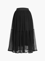 Solid Two Layers Midi Mesh Skirt