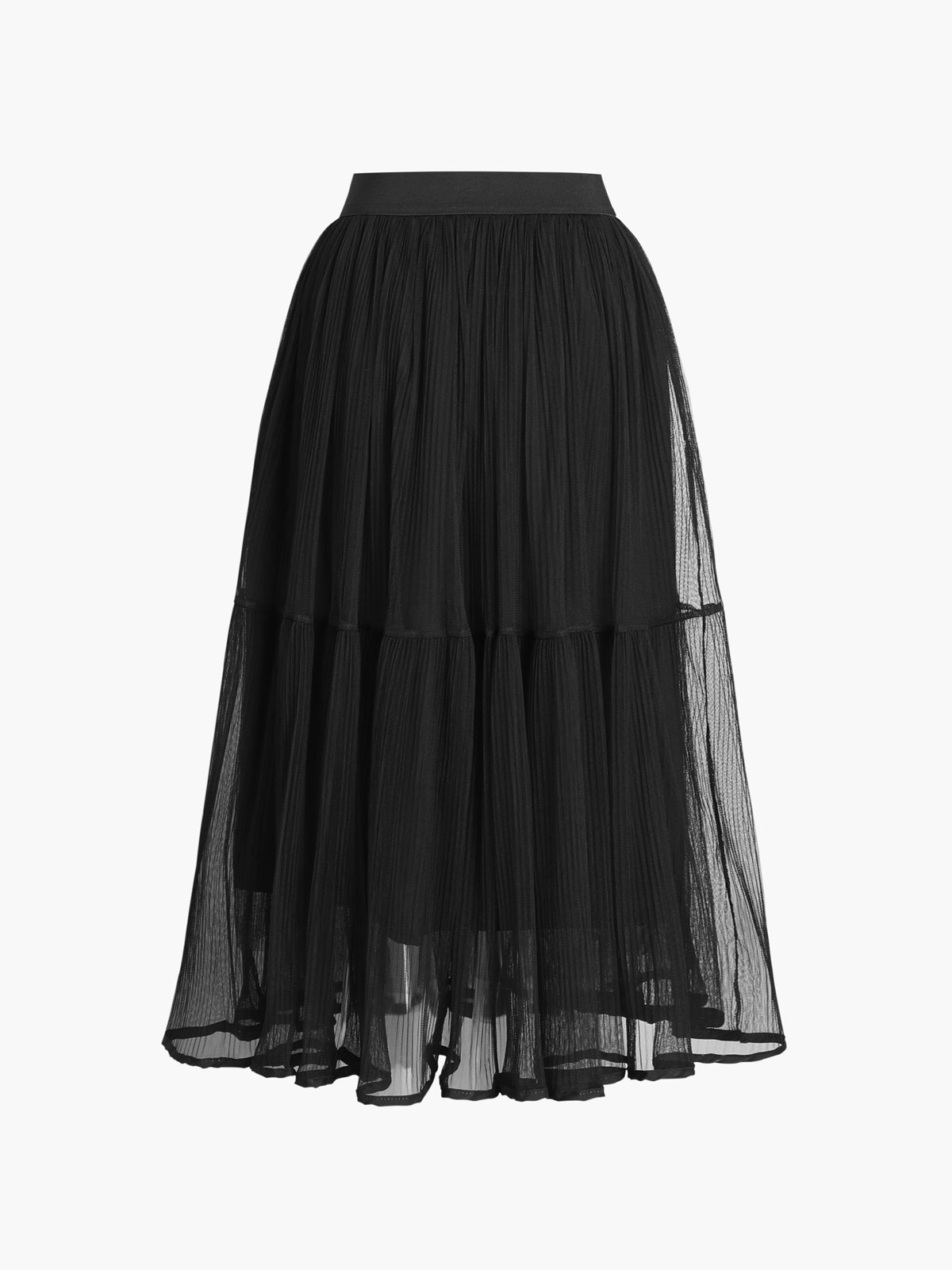 Solid Two Layers Midi Mesh Skirt