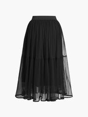 Solid Two Layers Midi Mesh Skirt