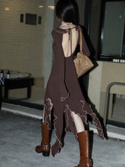 Irregular Flow Brown Midi Soft Dress