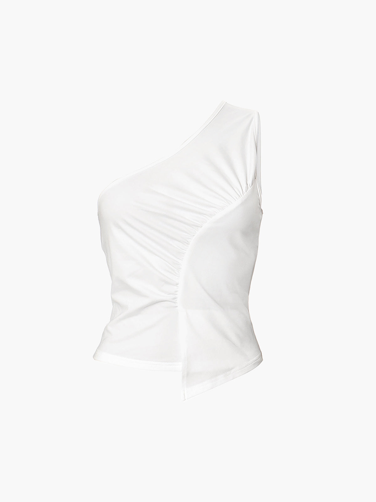 Sleeveless One Shoulder Ruched Plain Top