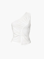 Sleeveless One Shoulder Ruched Plain Top