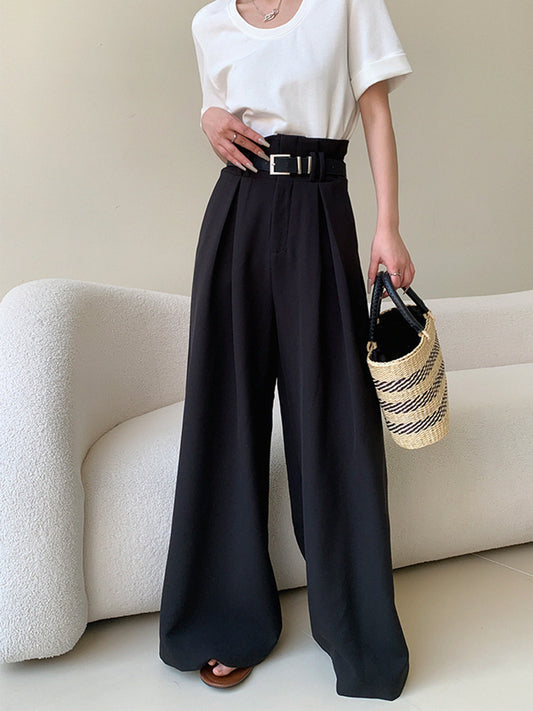 Solid Wide Leg Pants Without Belt