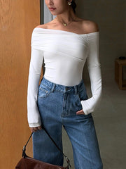 Solid Off Shoulder Long Sleeve Top