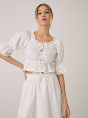 Ruffle Tie Front Short Sleeve Top