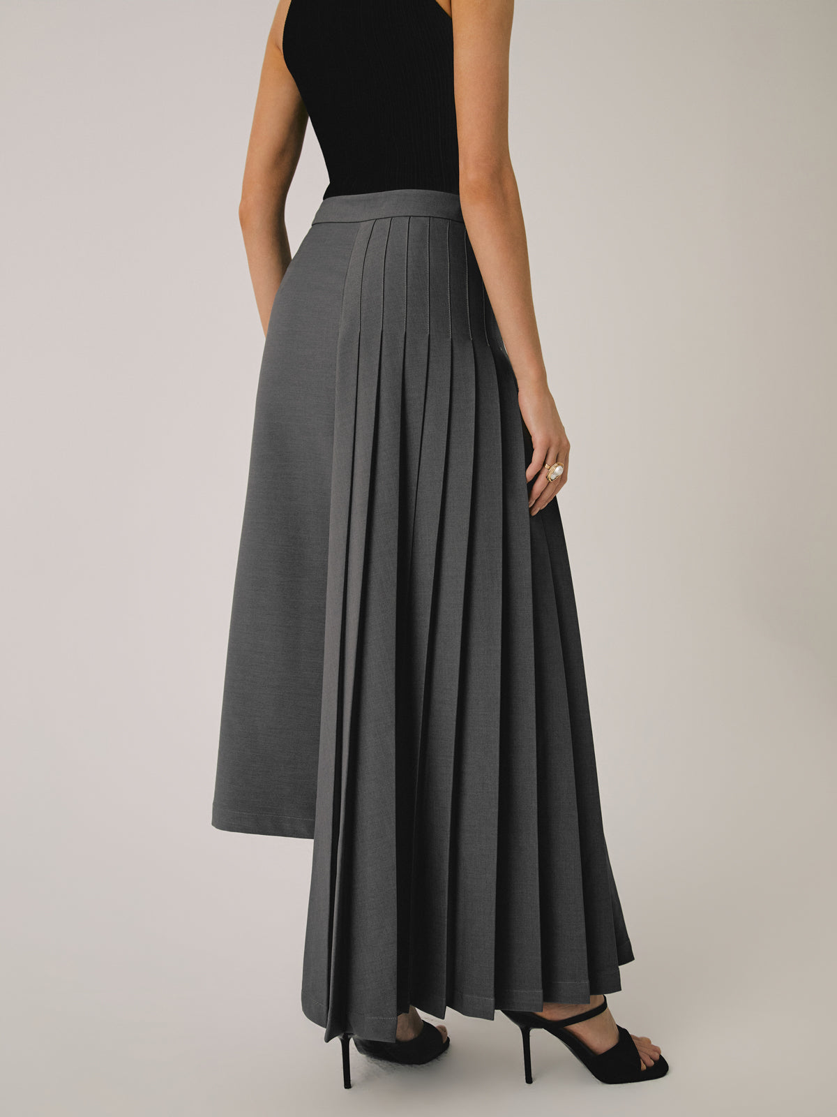 Asymmetric Pleated Maxi Skirt