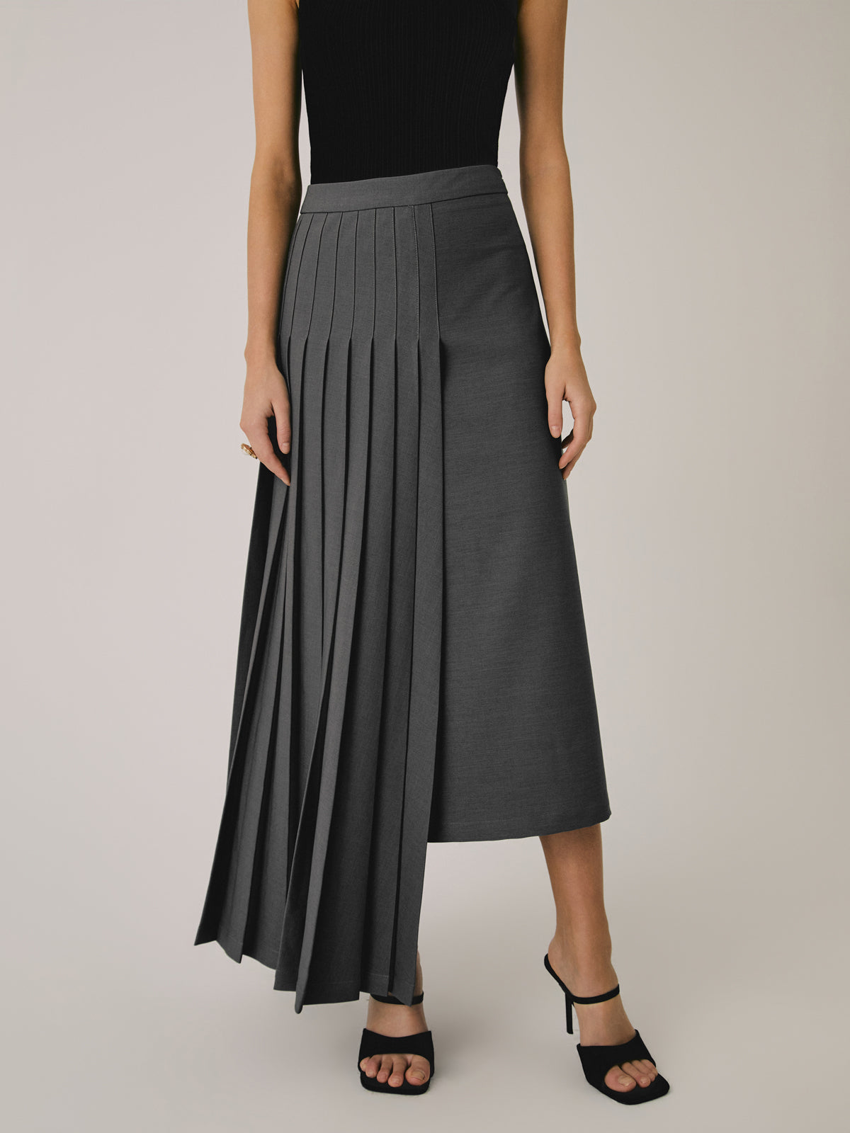 Asymmetric Pleated Maxi Skirt