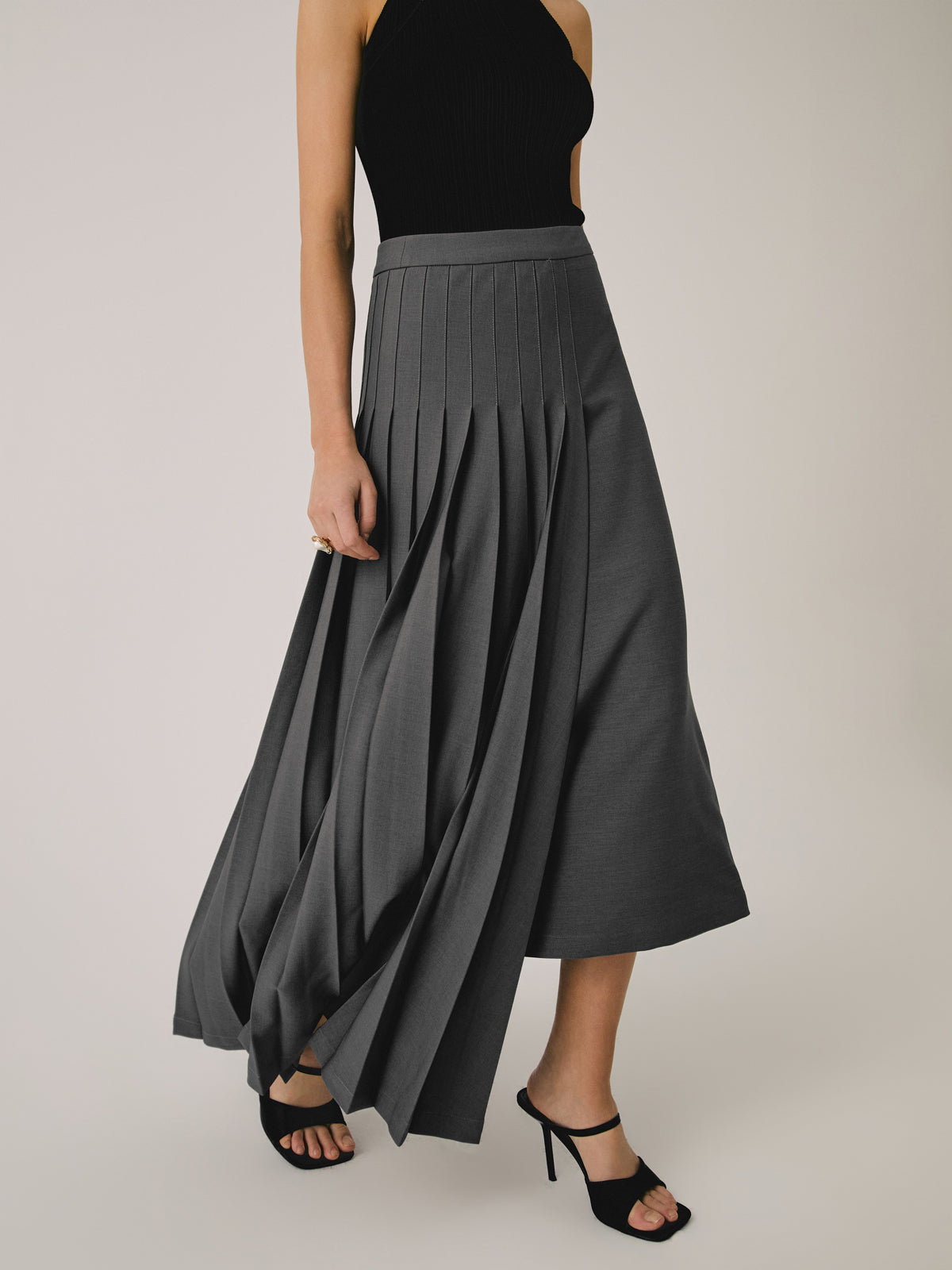 Asymmetric Pleated Maxi Skirt