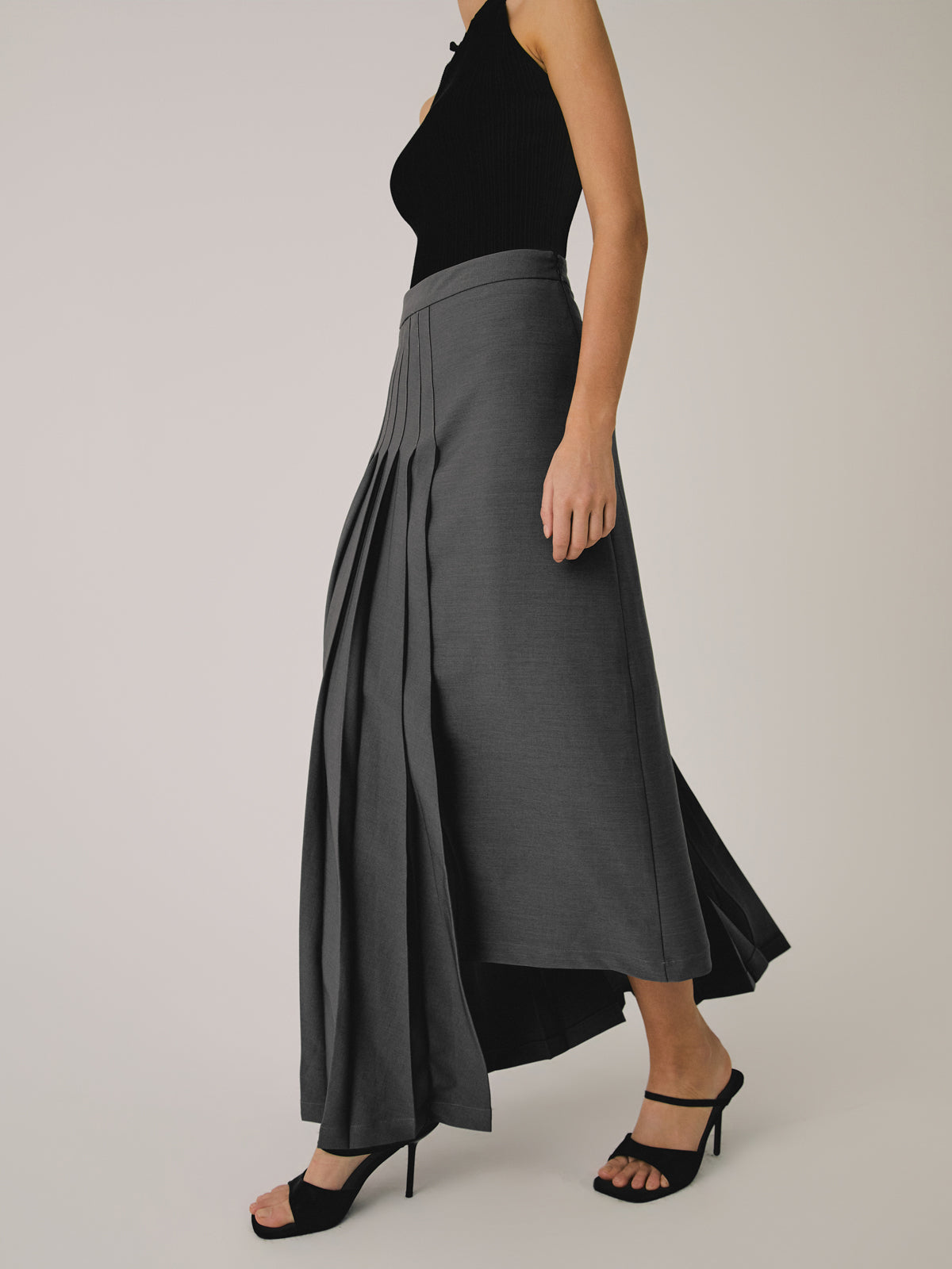 Asymmetric Pleated Maxi Skirt