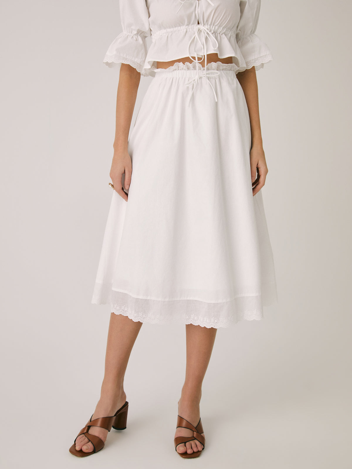 Ruffle Patchwork Lace Midi Skirt