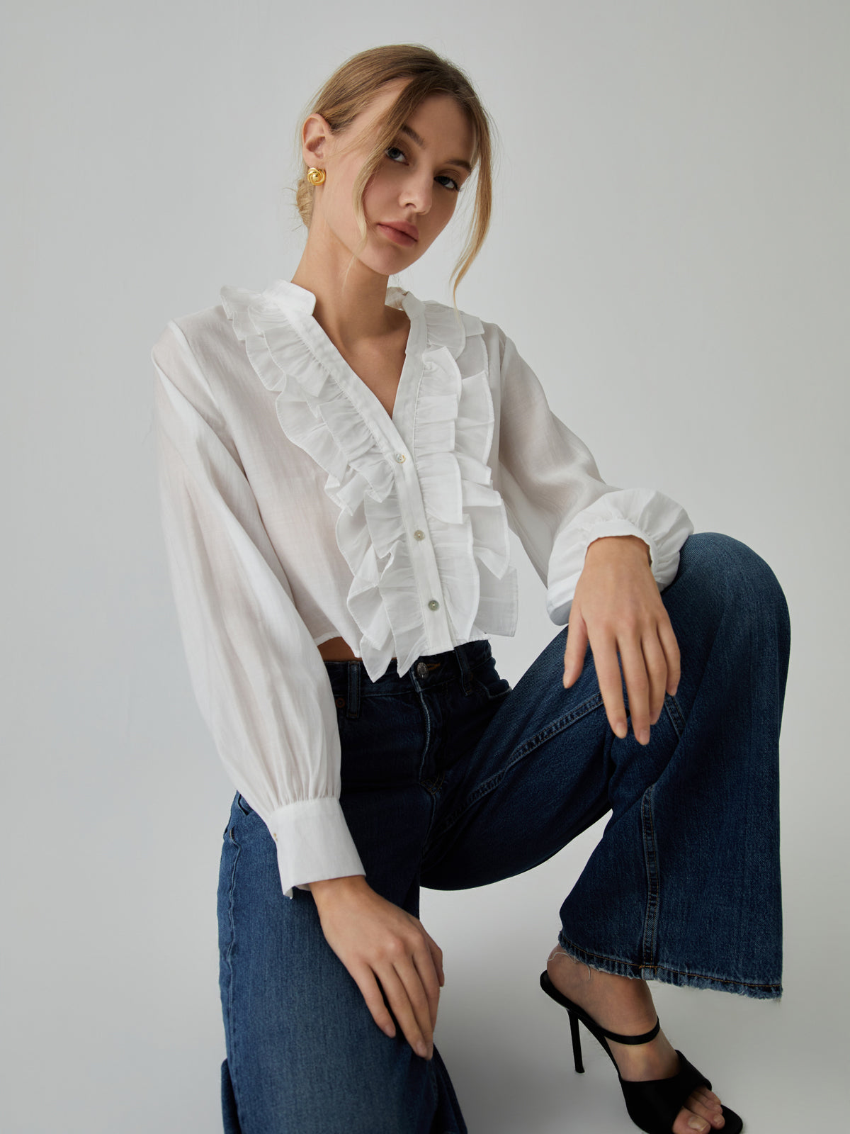 Ruffle Bishop Sleeve Blouse