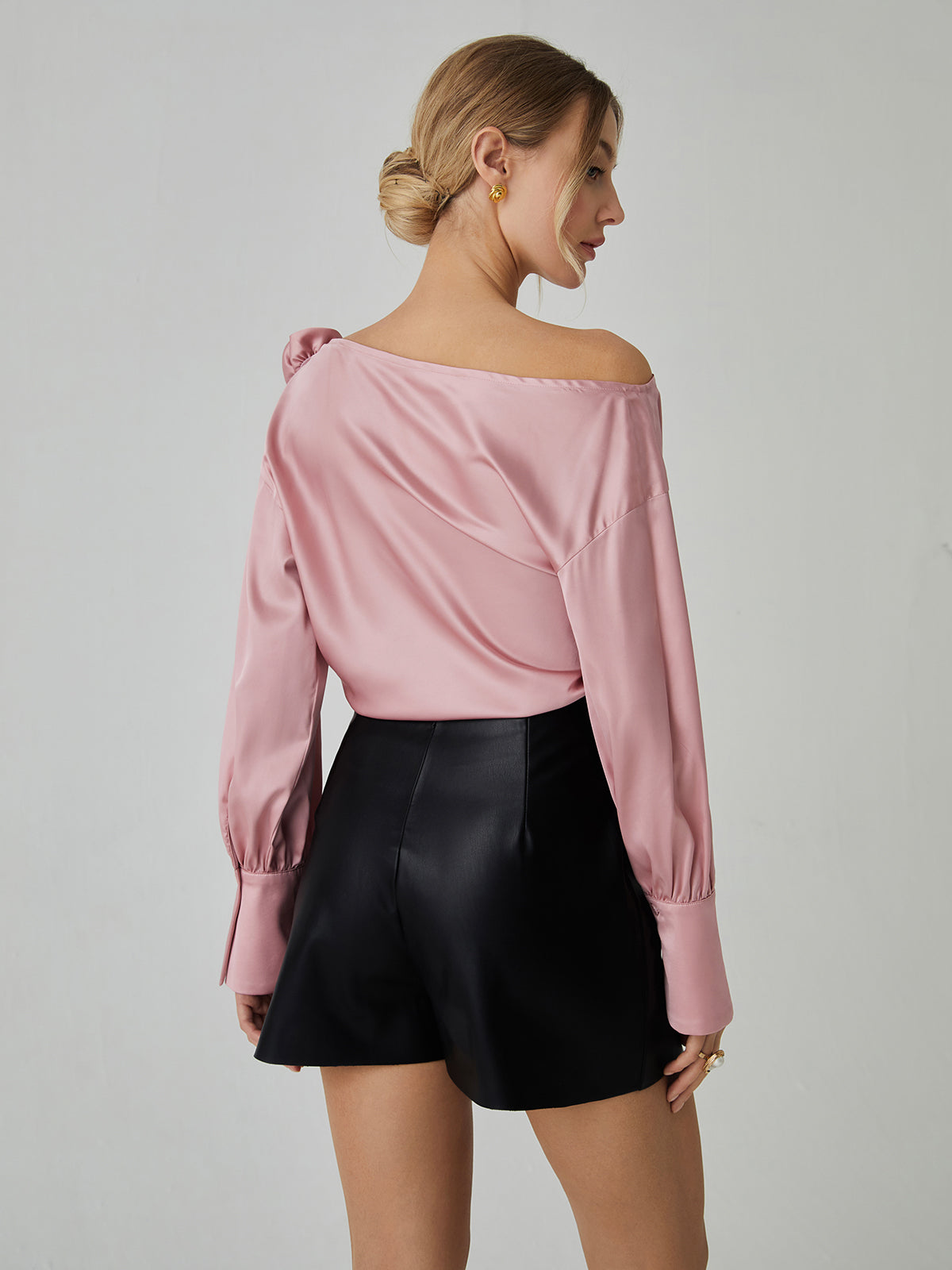 Romantic Satin Rosette Long Sleeve Blouse