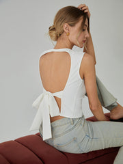 Romantic Backless Knotted Blouse