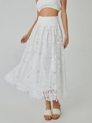 Eyelet Rosebud Pattern Maxi Skirt