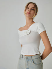 Rosette Asymmetric Short Sleeve Top