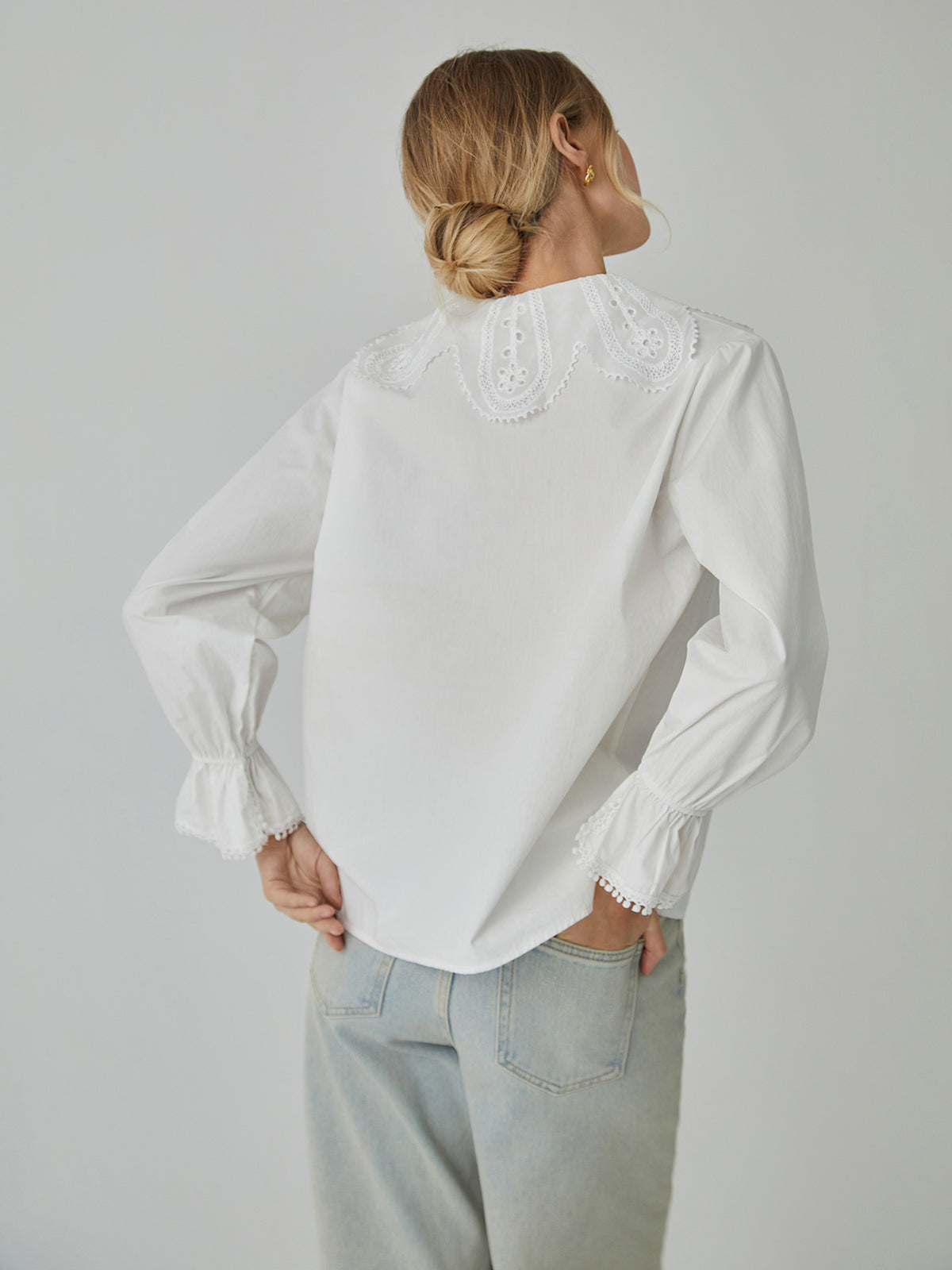 Cotton Lace Trim Tie-Front Shirt