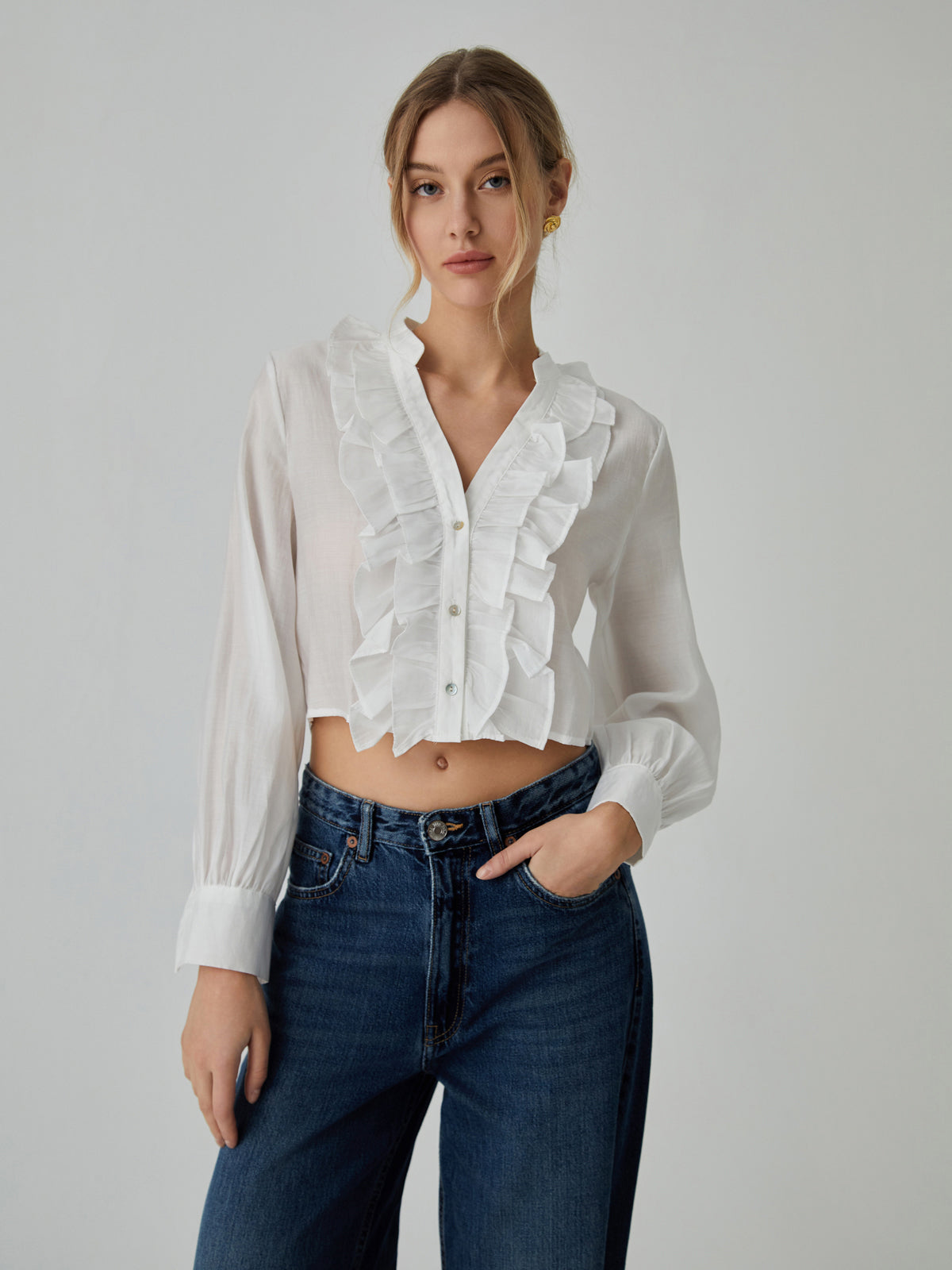 Ruffle Bishop Sleeve Blouse