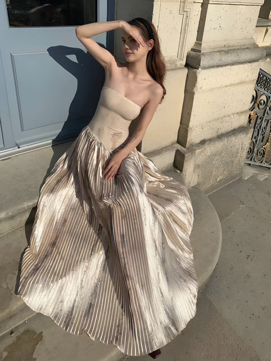 Floral Patchwork Pleated Long Dress