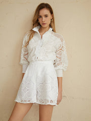 Lace Overlay Two Piece Shorts Set