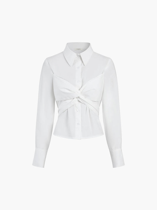 Cotton Blends Knotted Long Sleeve Shirt