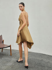 Luxurious Satin Cowl-Neck Backless Short Dress